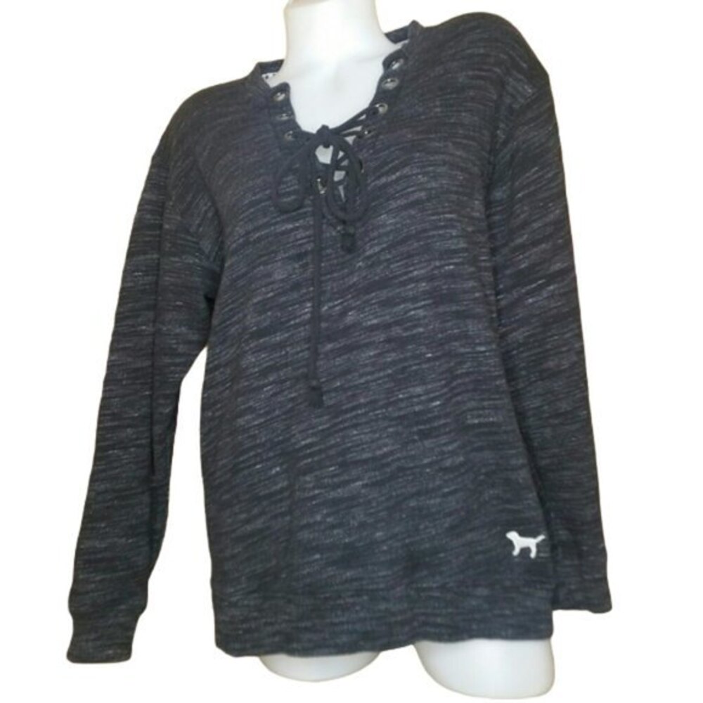 VS PINK BLACK LACE UP SWEATSHIRT SIZE SMALL